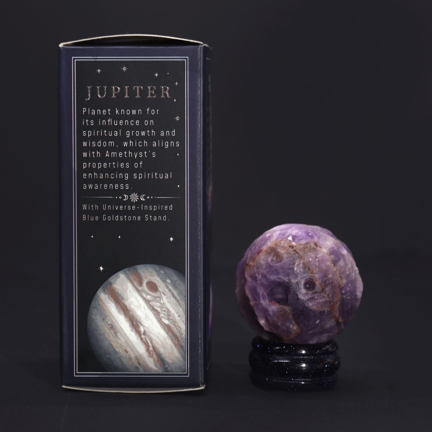 Planète Jupiter en améthyste sur socle solaire · 40mm