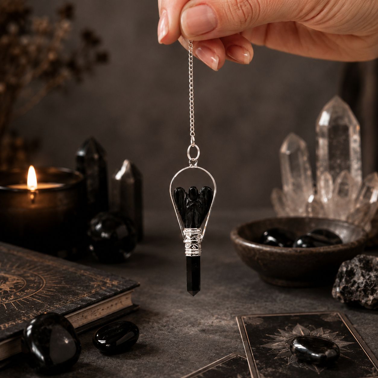 Pendule d’ange à anneau d’agate noire