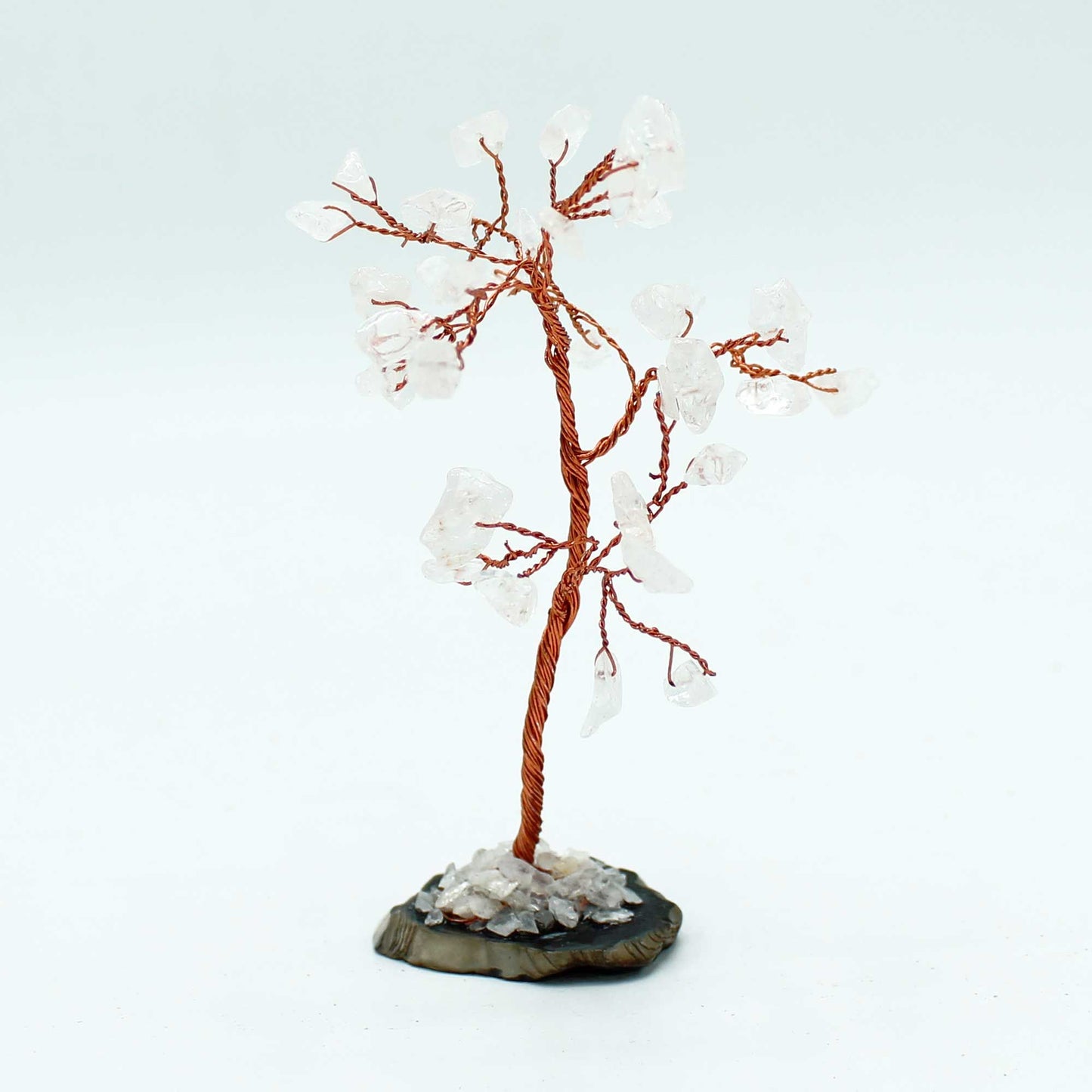 Arbre : cristal de roche sur socle d’agate noire