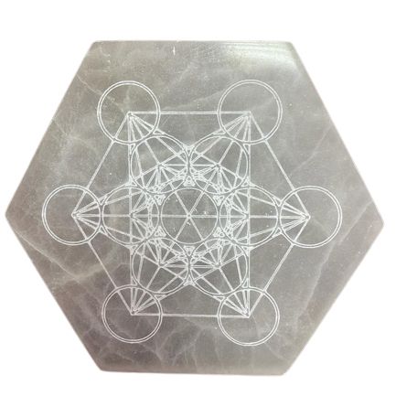 Plaque de charge hexagonale en sélénite — Direction & décision · 18cm