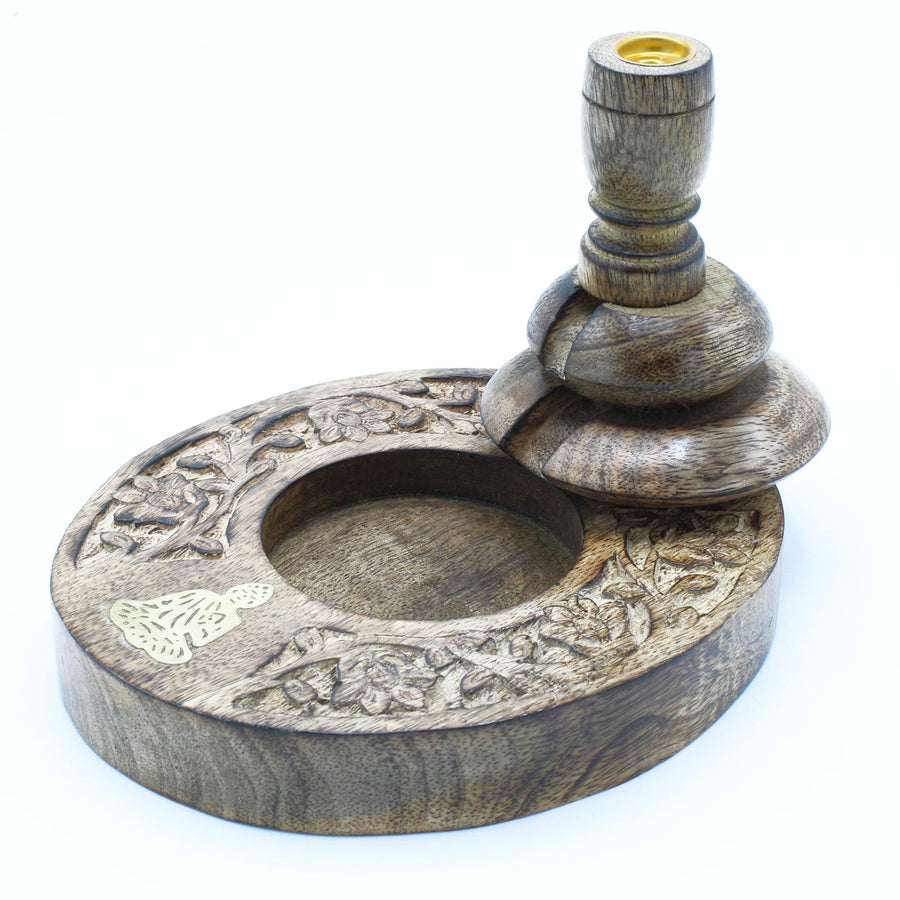 Brûleur à reflux en bois de manguier format moyen — Bouddha laiton