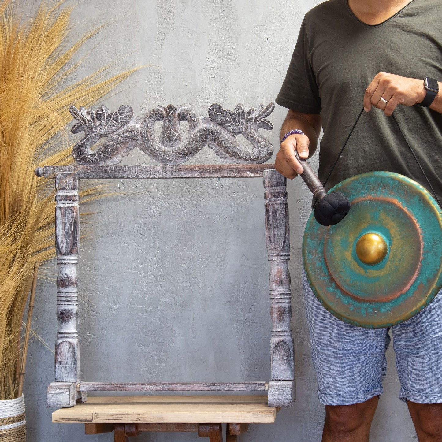 Gong de méditation format moyen sur socle — Vert · 35cm