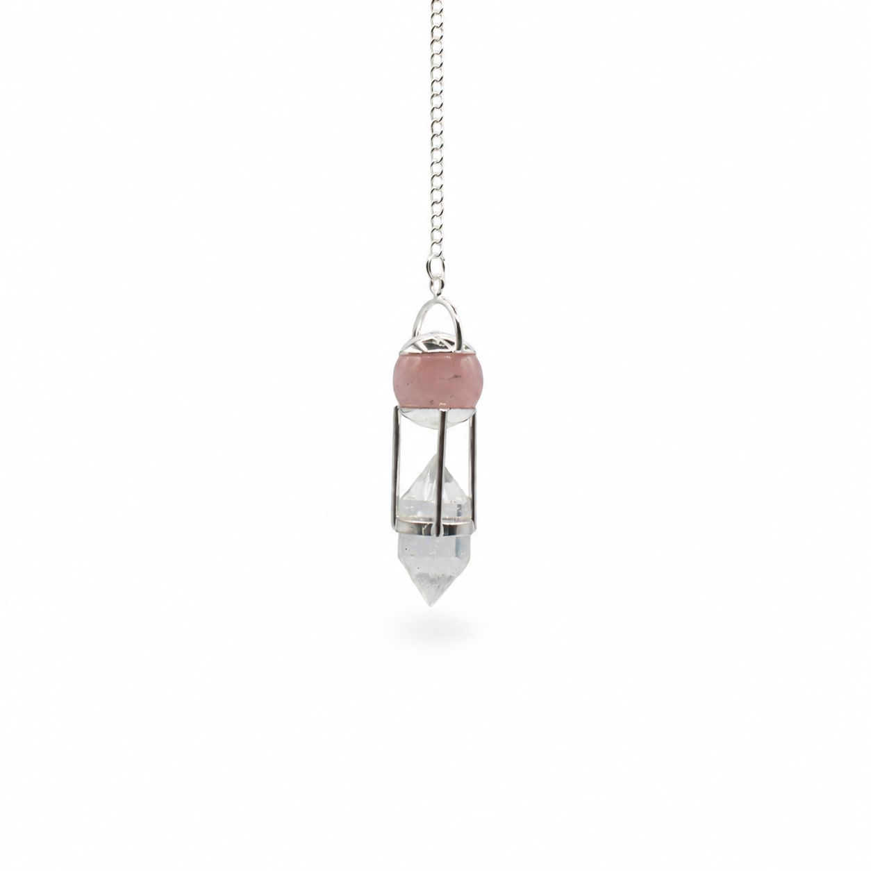 Pendule Murmure du cœur — Double pouvoir · Globe de quartz rose