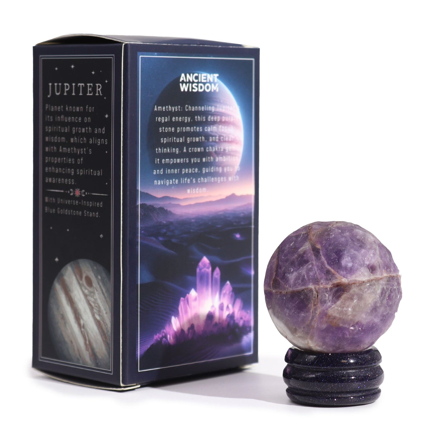 Planète Jupiter en améthyste sur socle solaire · 40mm