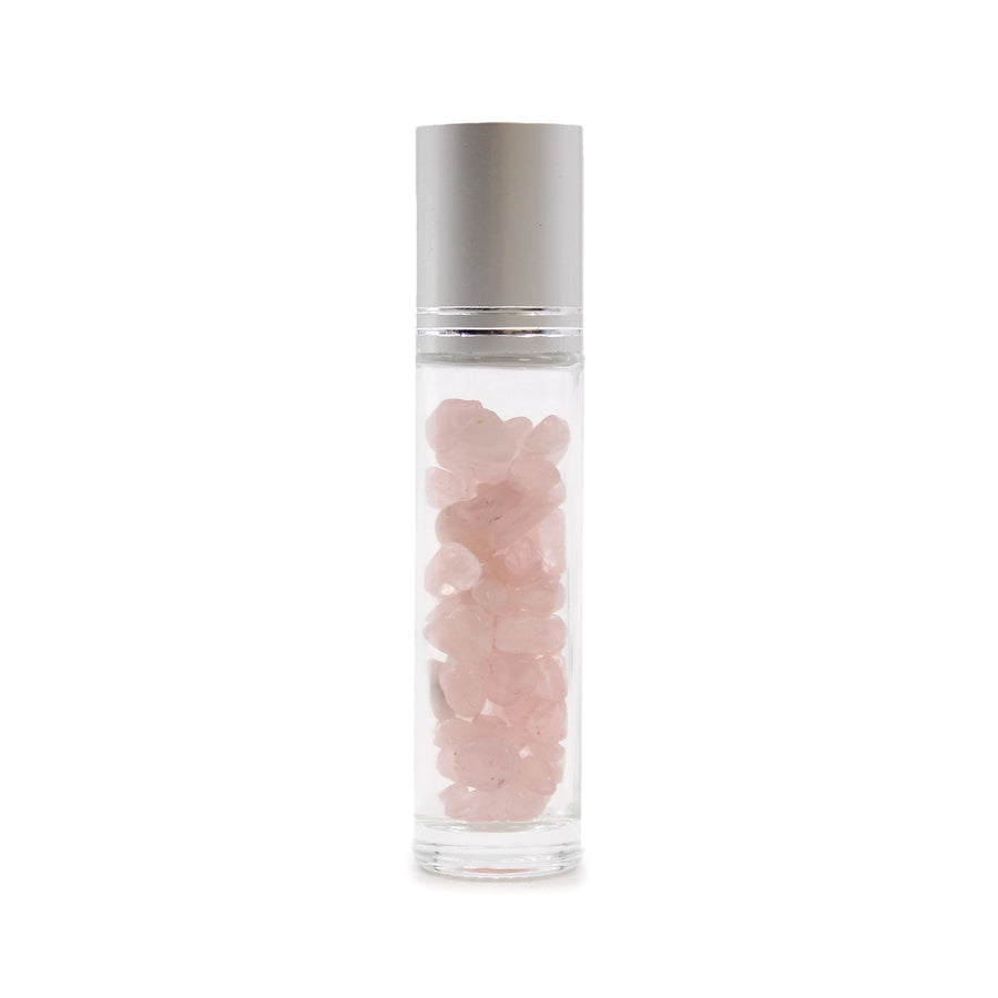 Roll-on à pierre naturelle — Quartz rose · Bouchon argenté
