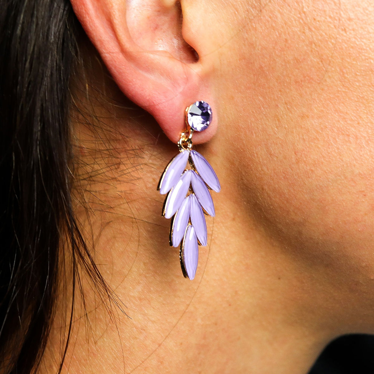 Boucles d’oreilles fées en verre, lavande — vue 2