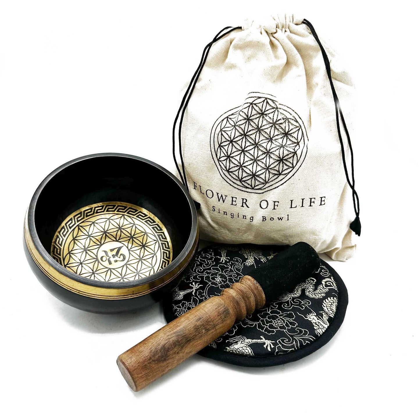 Coffret bol chantant martelé & gravé main — Fleur de vie · 14 cm