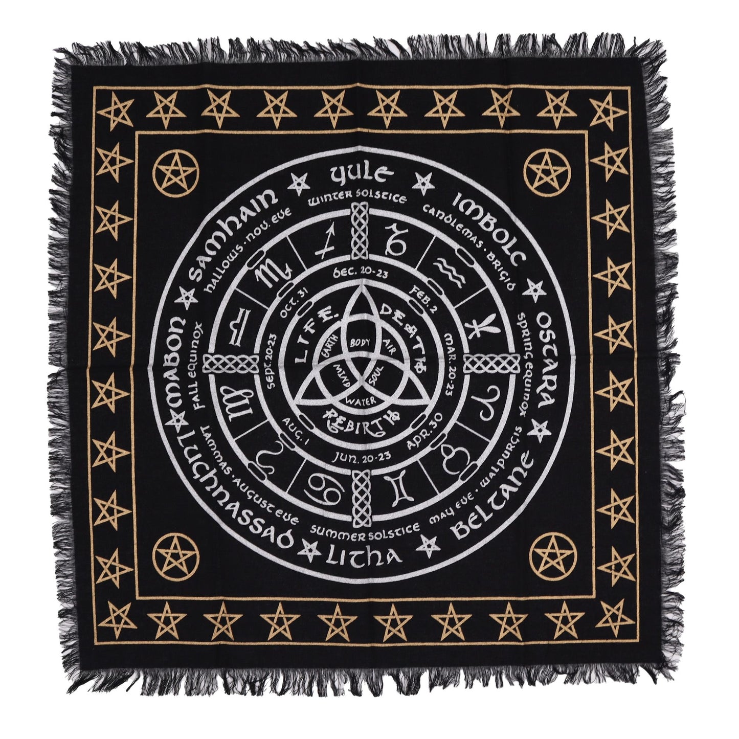 Nappe d’autel ésotérique à franges — Vie, Mort, Renaissance