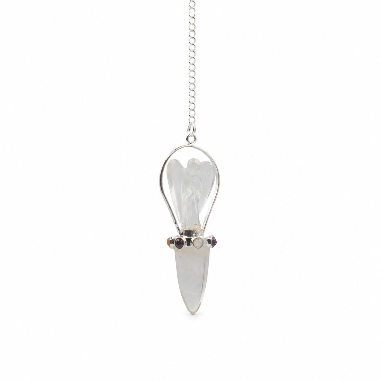 Pendule Guide céleste — Ange deux pièces · Bande de chakras · Cristal de roche