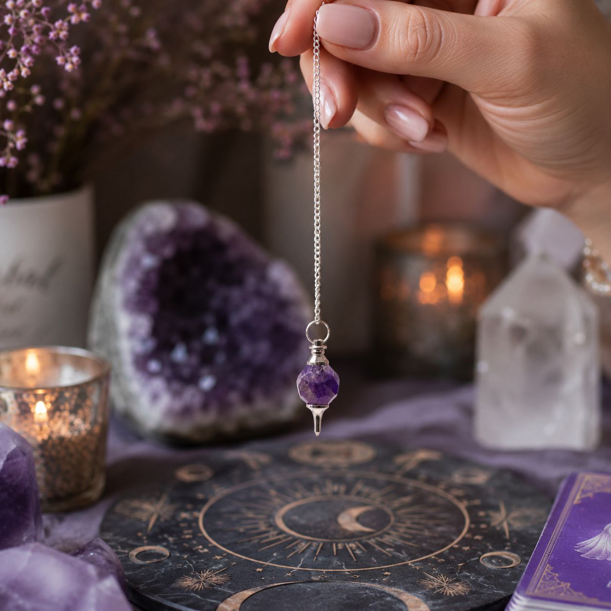 Pendule à gemme facettée — Améthyste