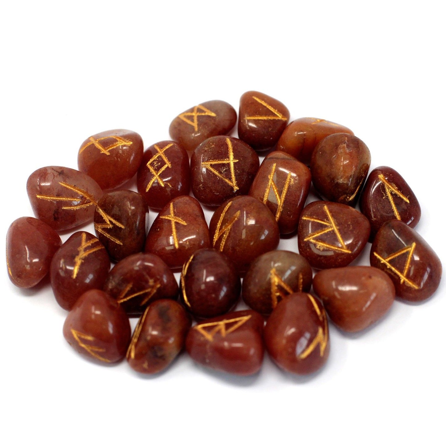 Jeu de runes de l’Inde en pochette — Aventurine rouge