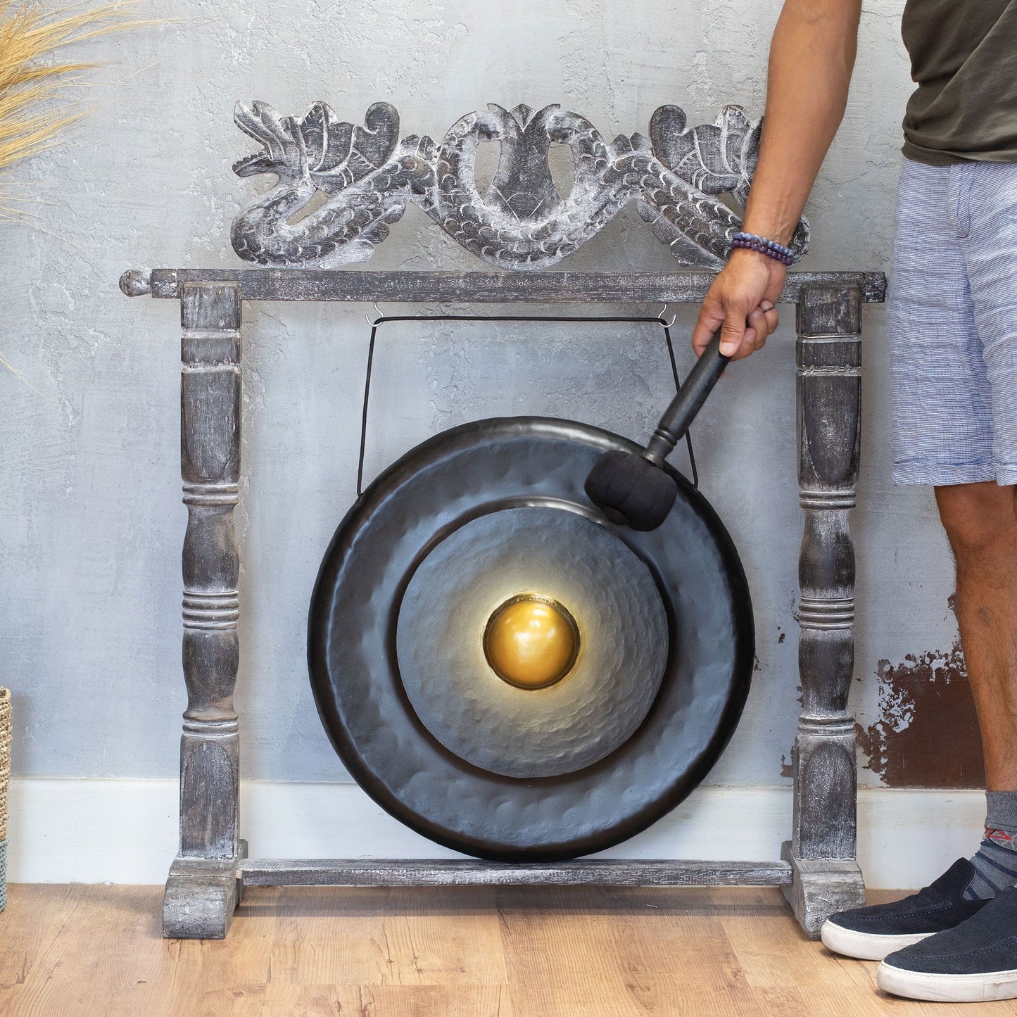 Gong de méditation format moyen sur socle — Noir · 50cm