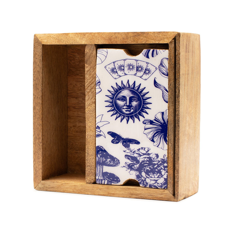 Coffret de tarot à deux sections sur socle pour cartes