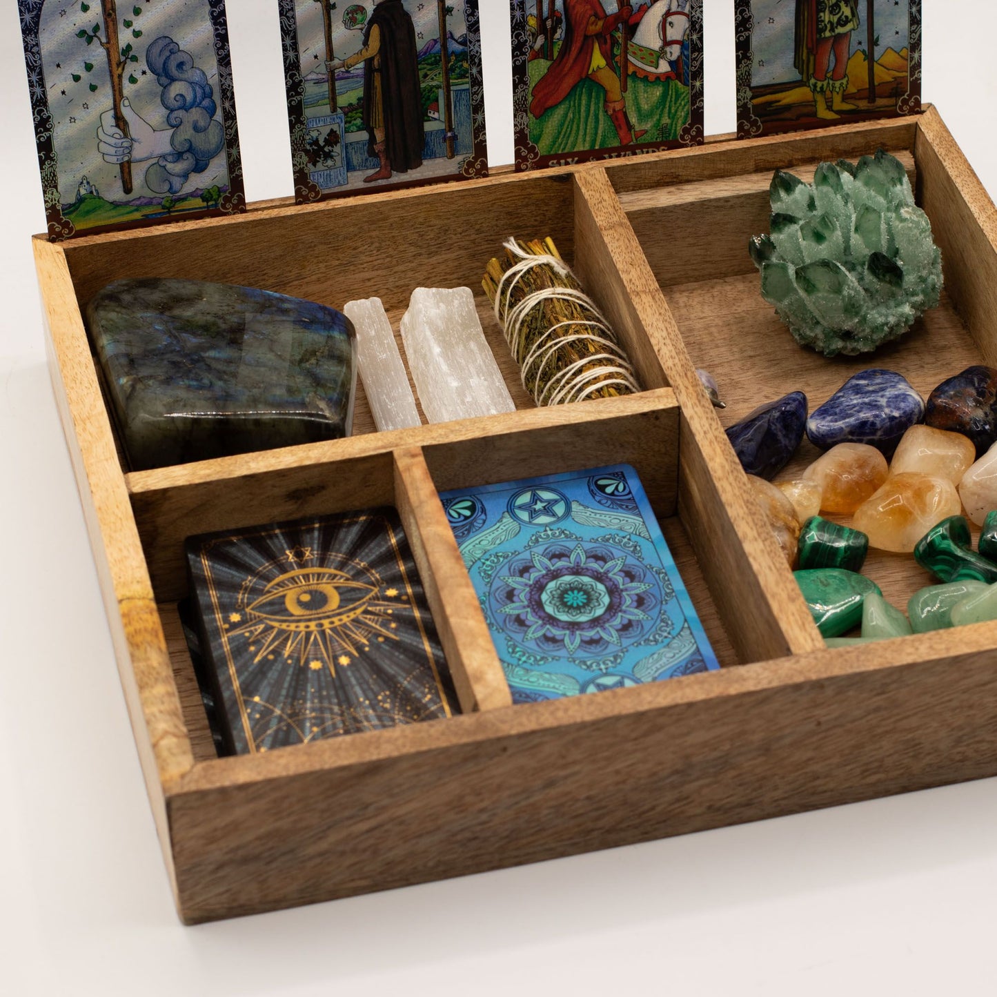 Coffret de tarot à quatre compartiments & socle pour cartes