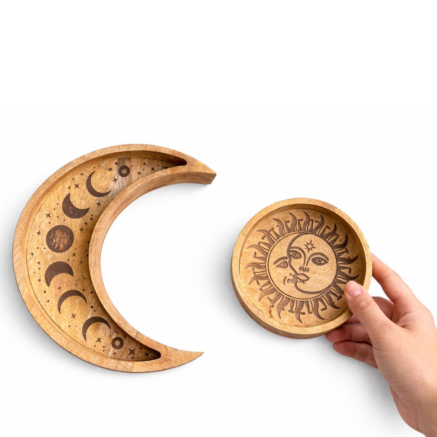 Coffret de rangement — Plateau rond en forme de lune · Lot de 2