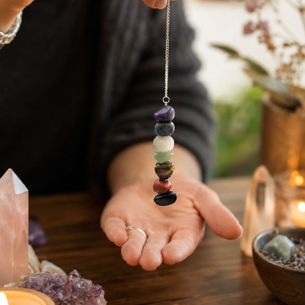 Pendule Sept pierres roulées des chakras — Âmes alignées