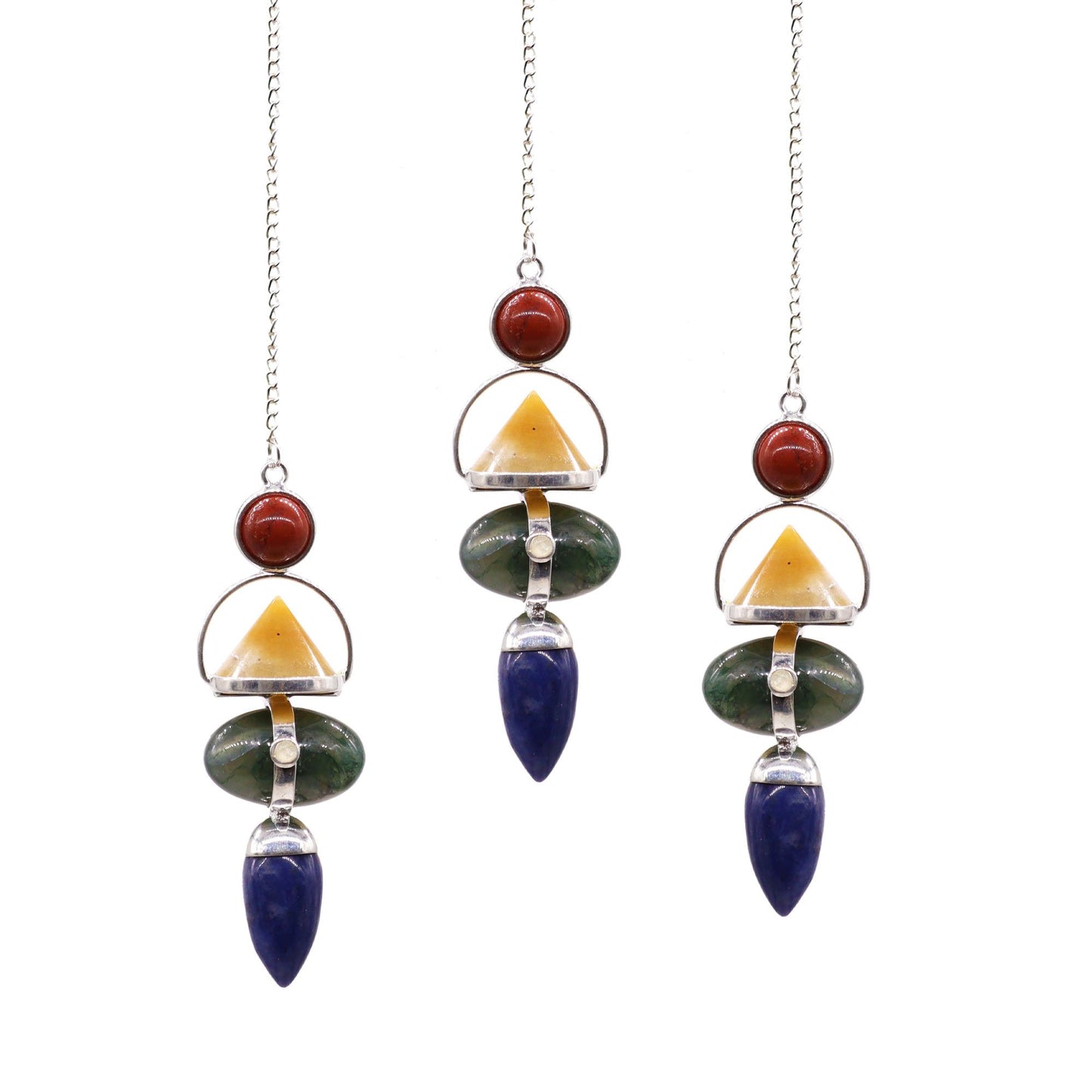 Pendule Quatre Éléments — Jaspe rouge, aventurine jaune, agate mousse, sodalite & pierre de lune