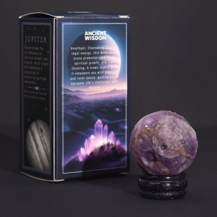 Planète Jupiter en améthyste sur socle solaire · 40mm
