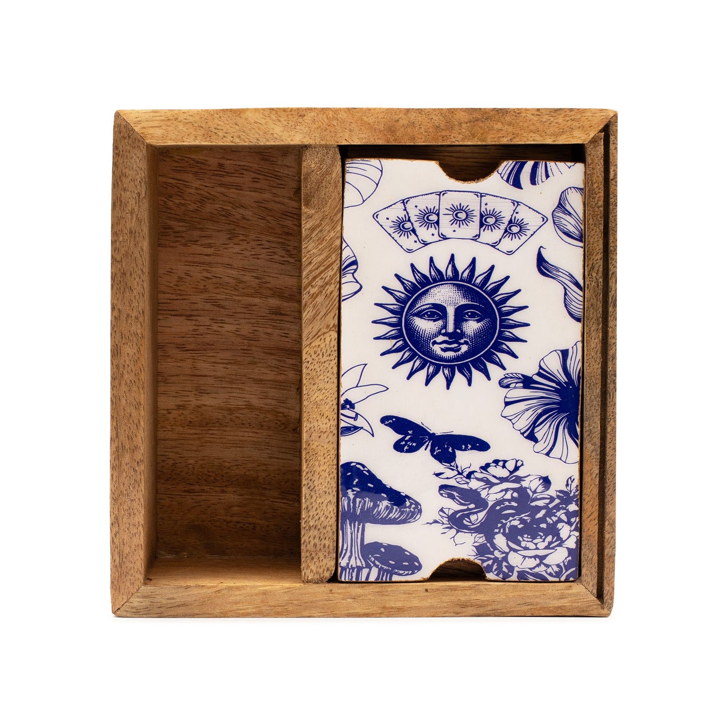 Coffret de tarot à deux sections sur socle pour cartes