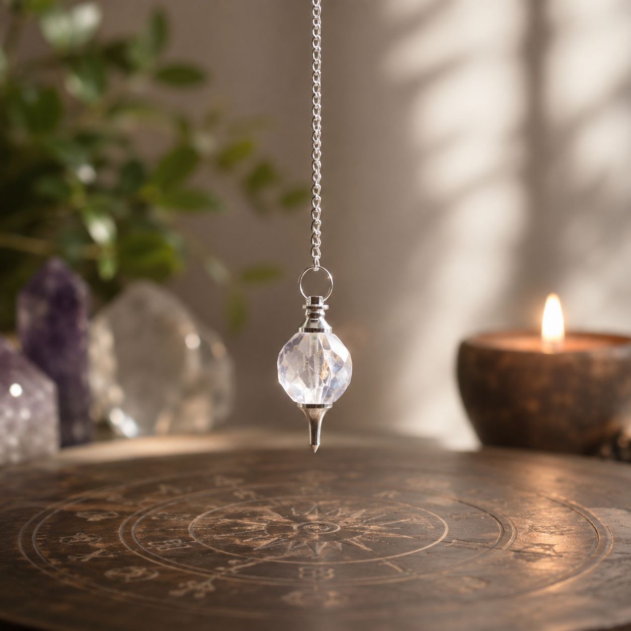 Pendule à gemme facettée — Cristal de roche