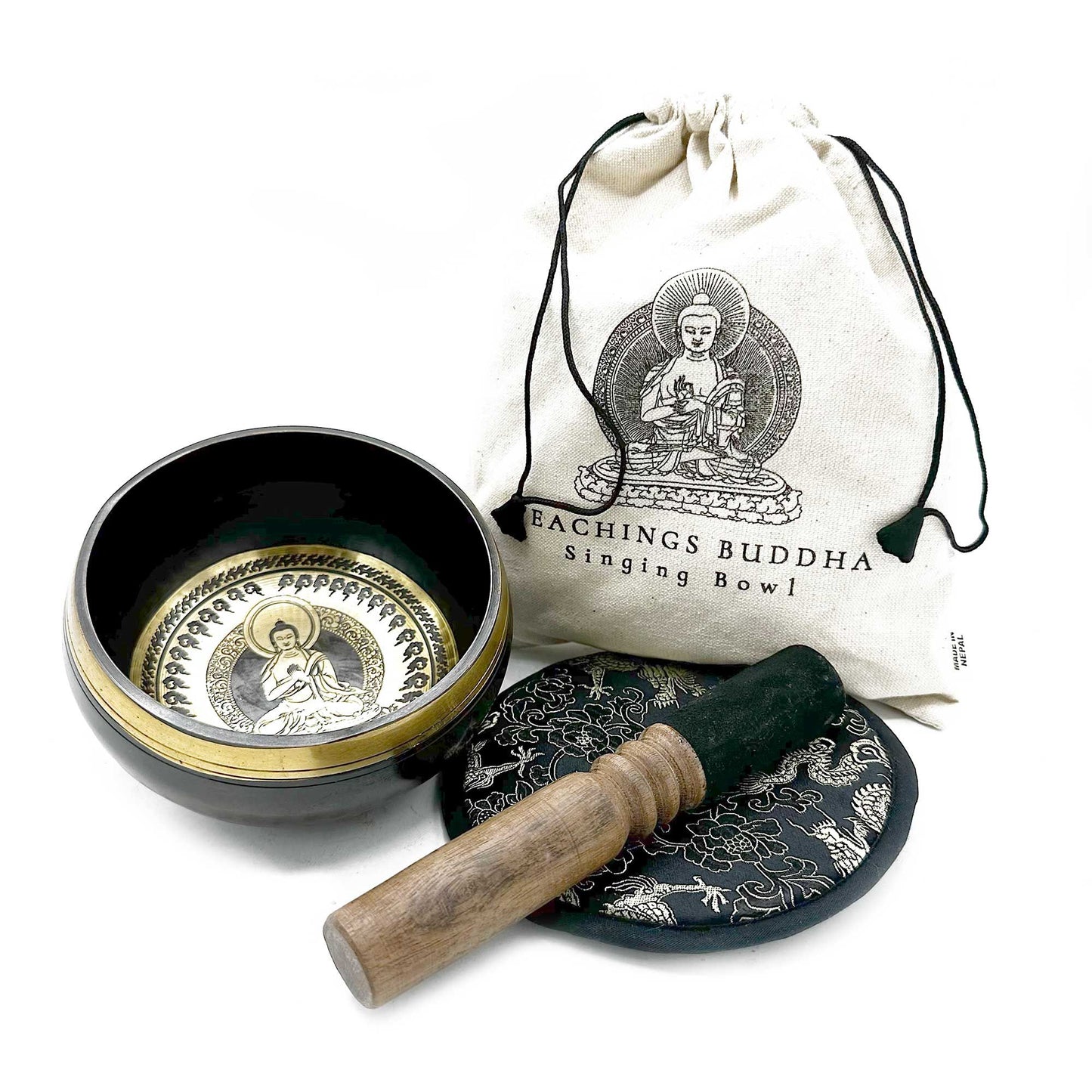 Coffret bol chantant martelé & gravé main — Enseignements du Bouddha · 14 cm
