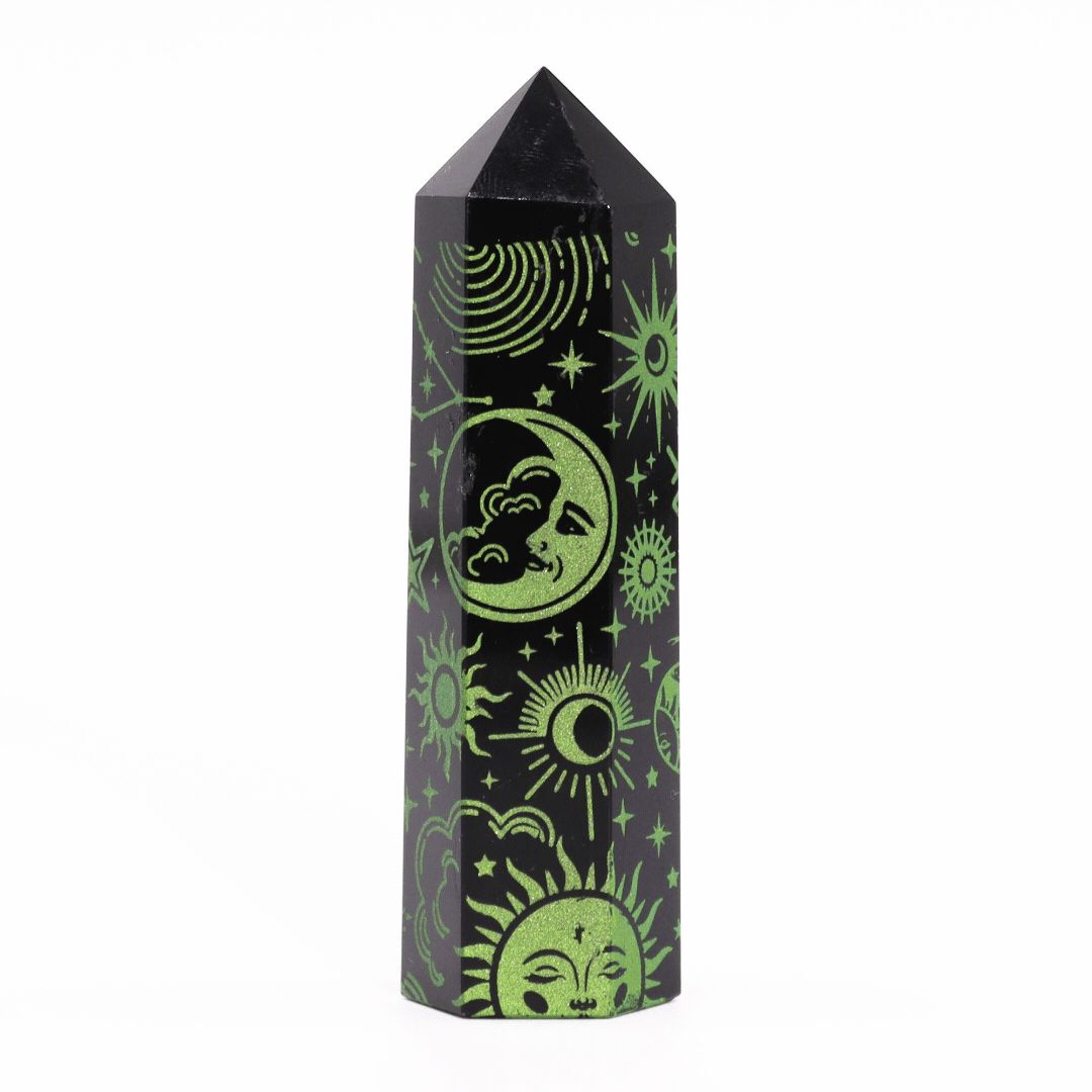 Pointe d’obsidienne noire — Histoire mystique · Vert · 9cm
