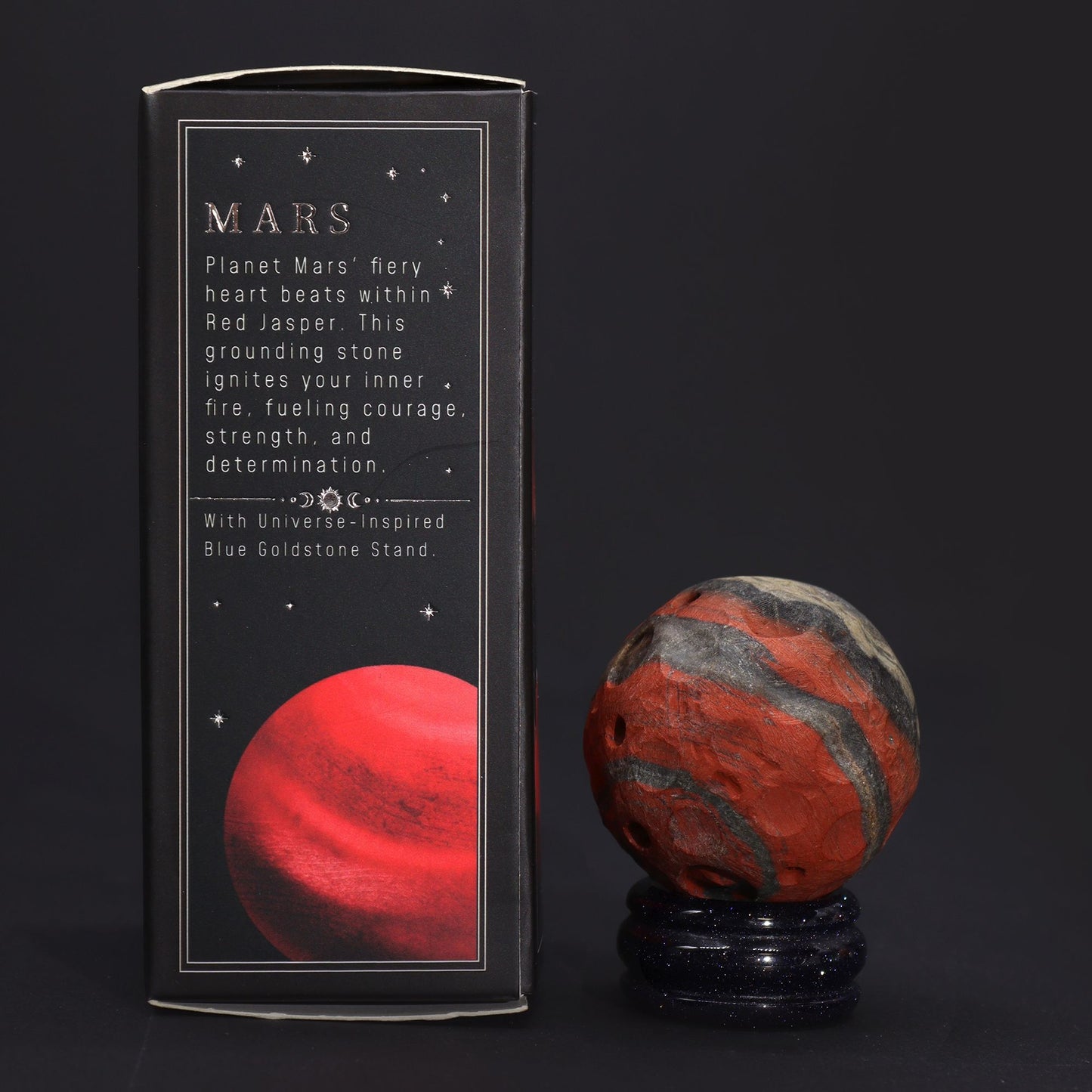 Planète Mars en jaspe rouge sur socle solaire · 40mm