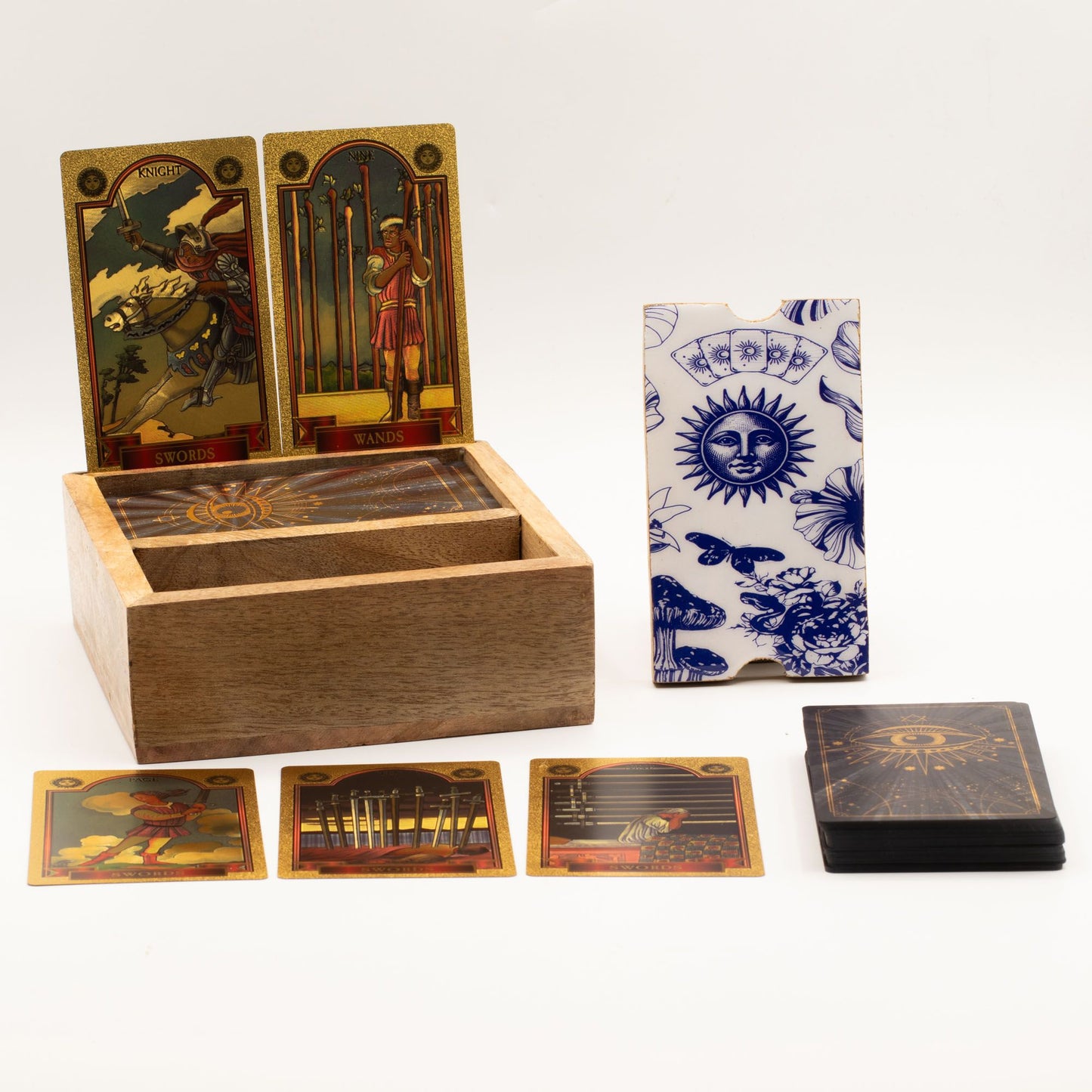 Coffret de tarot à deux sections sur socle pour cartes