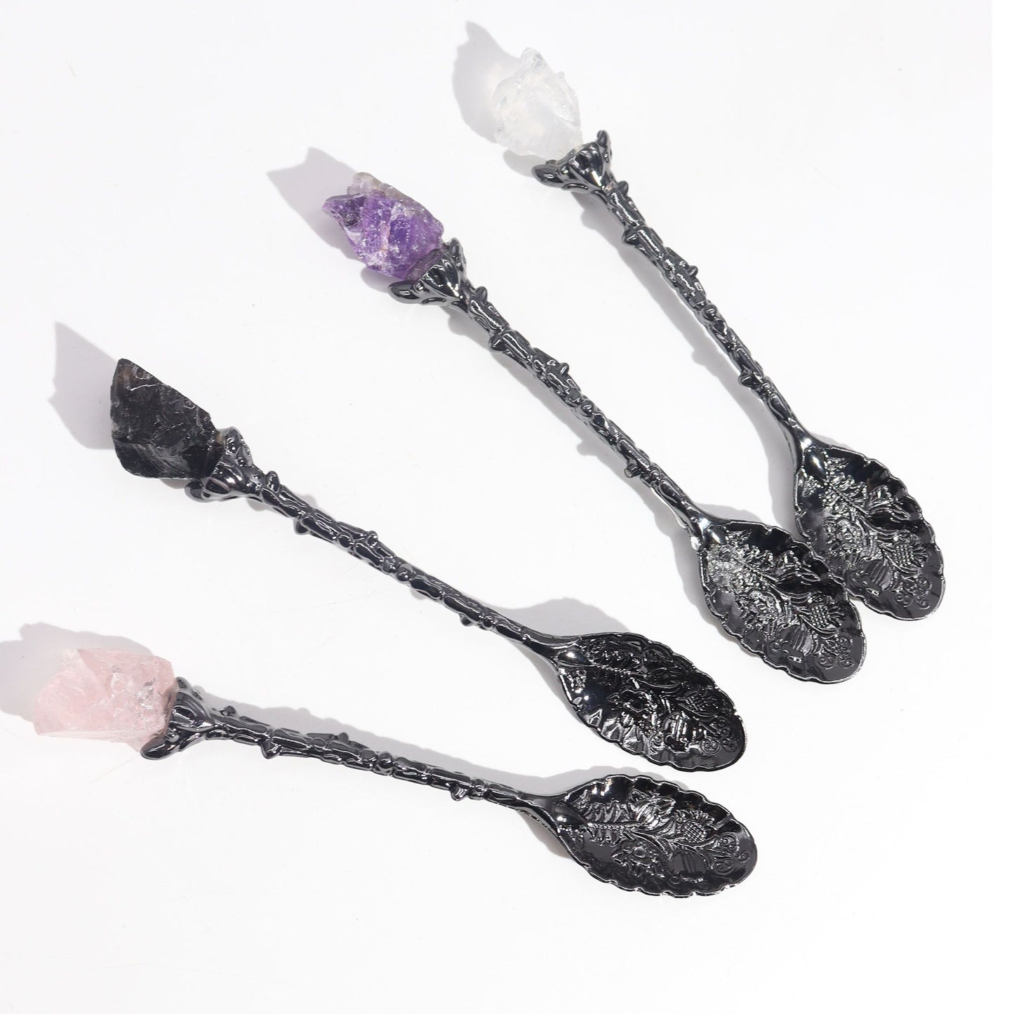 Jeu de 7 cuillères de sorcière — Cristal & argent vieilli