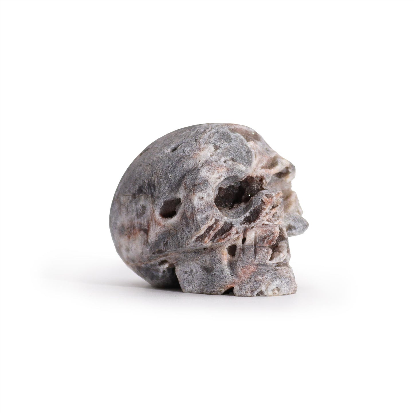 Crâne sculpté en géode de calcite · 4,5 cm