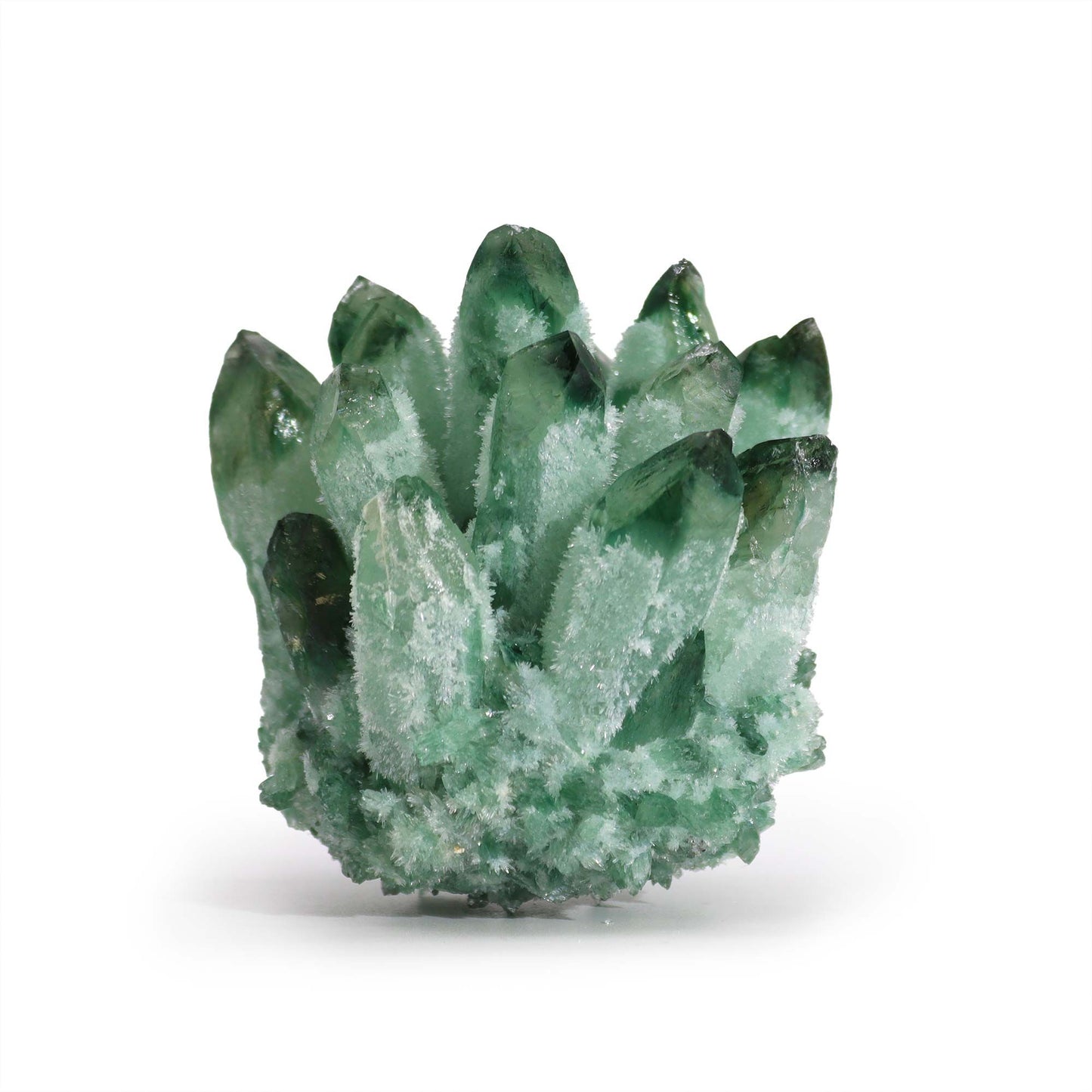 Géode — Grappe artisanale de quartz naturel · Quartz fantôme vert · 8cm