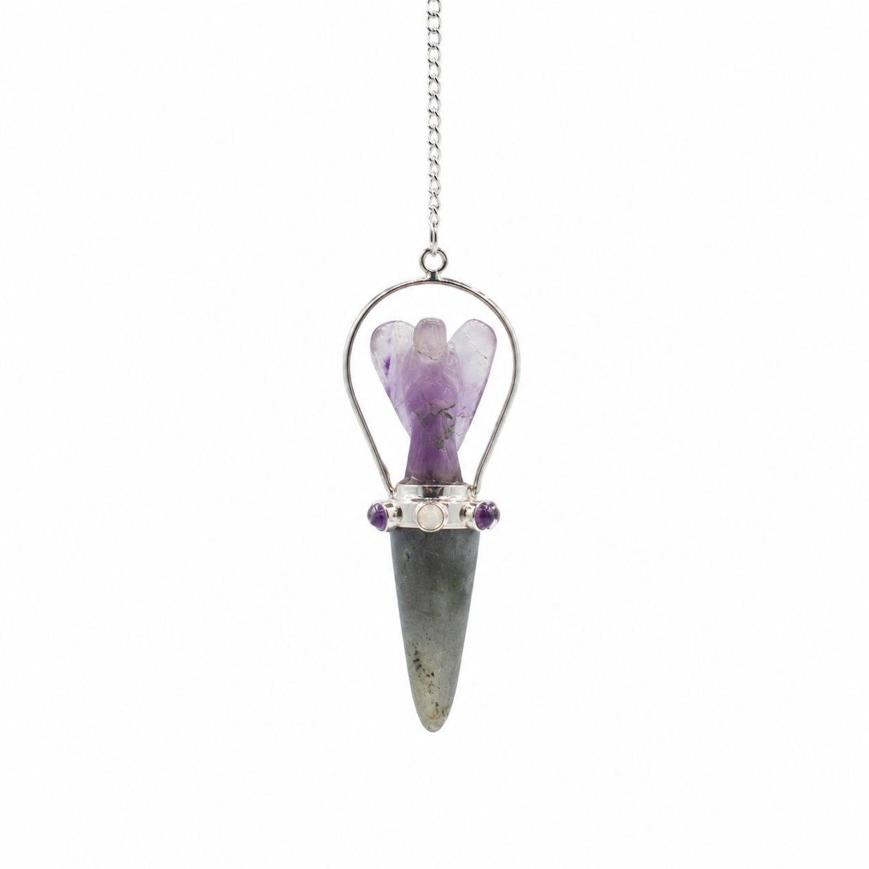 Pendule Veilwalker — Ange deux pièces · Labradorite & améthyste