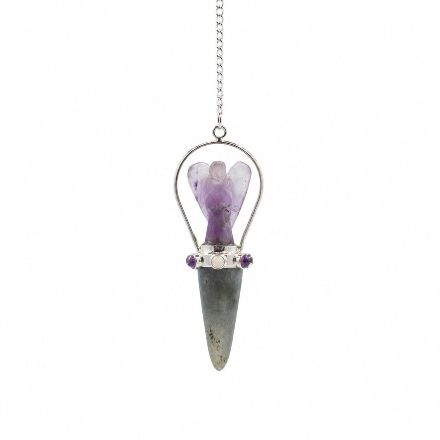 Pendule Veilwalker — Ange deux pièces · Labradorite & améthyste