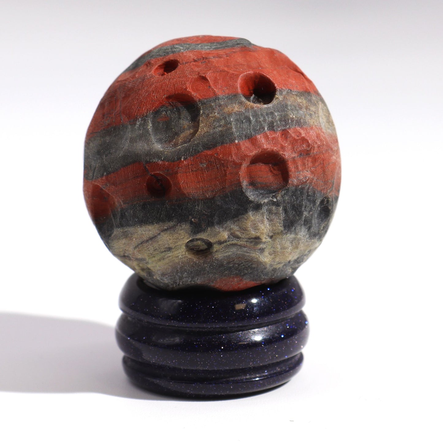 Planète Mars en jaspe rouge sur socle solaire · 40mm