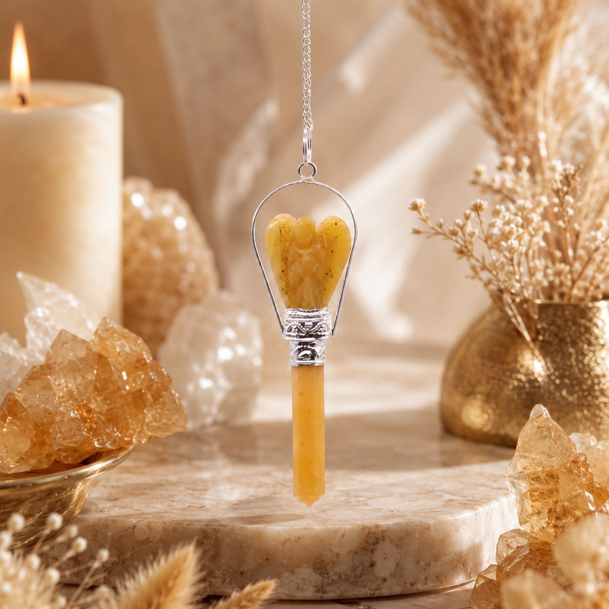 Pendule d’ange à anneau de quartz jaune