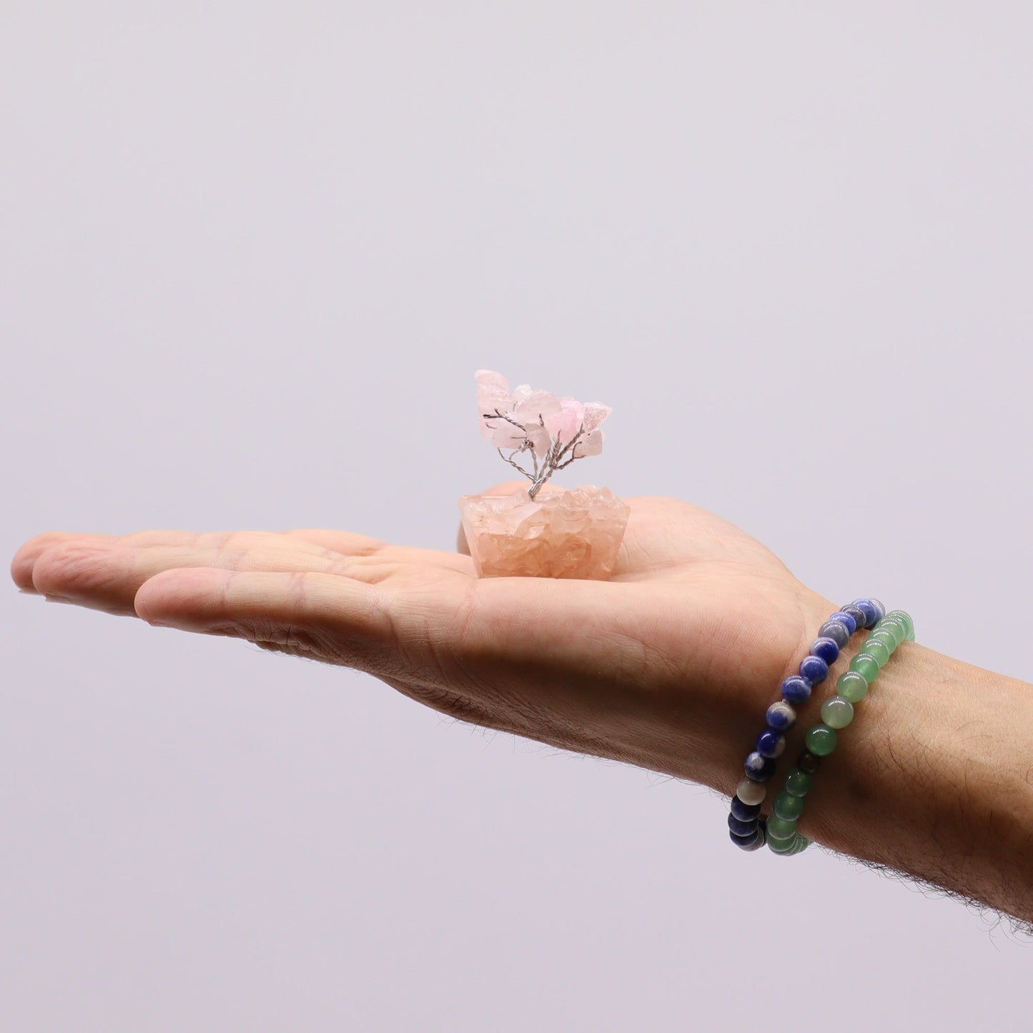 Mini arbre sur socle d’orgonite — Quartz rose