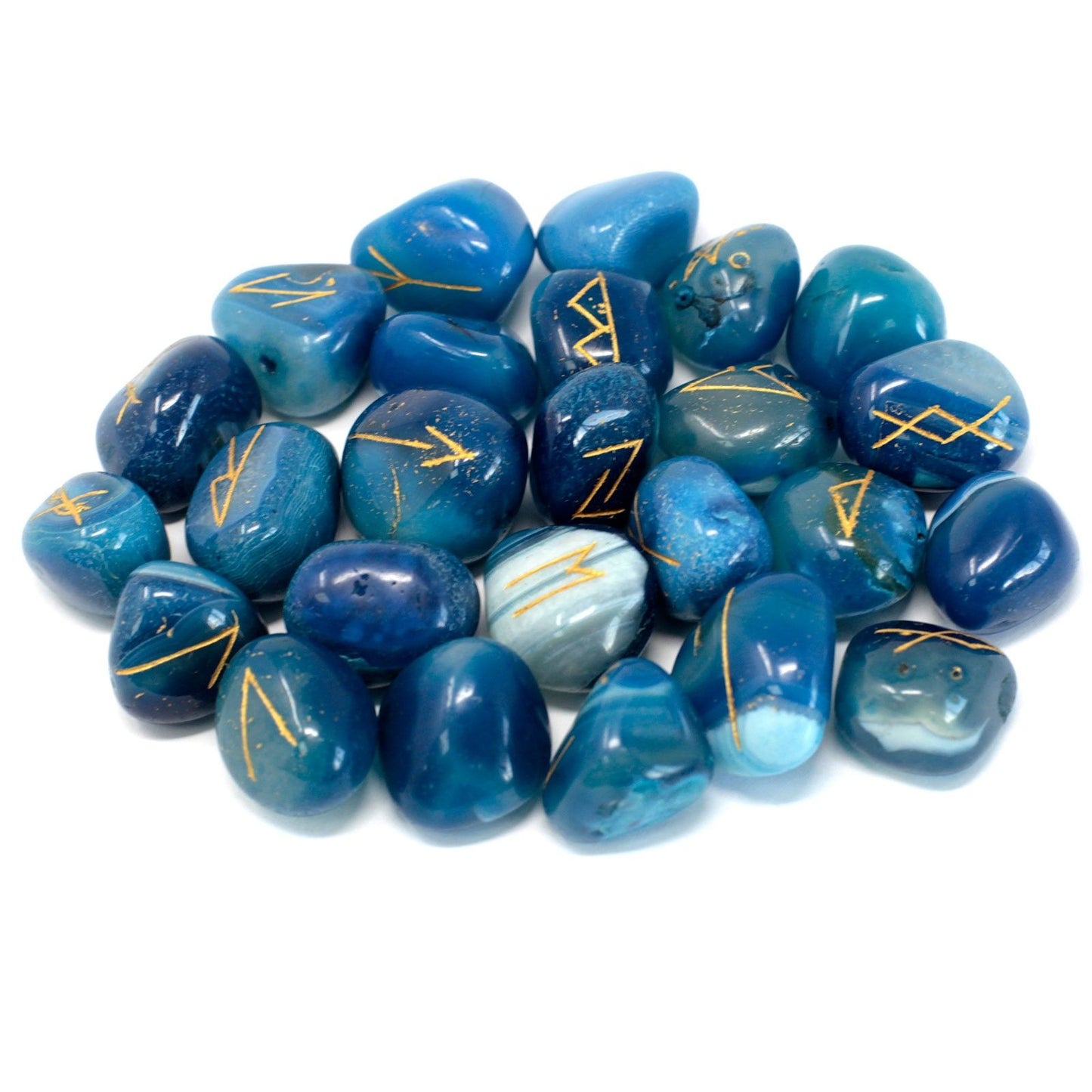 Jeu de runes de l’Inde en pochette — Onyx bleu