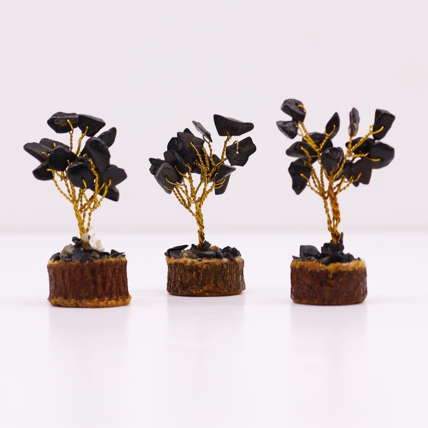 Mini arbre sur socle bois — Agate noire