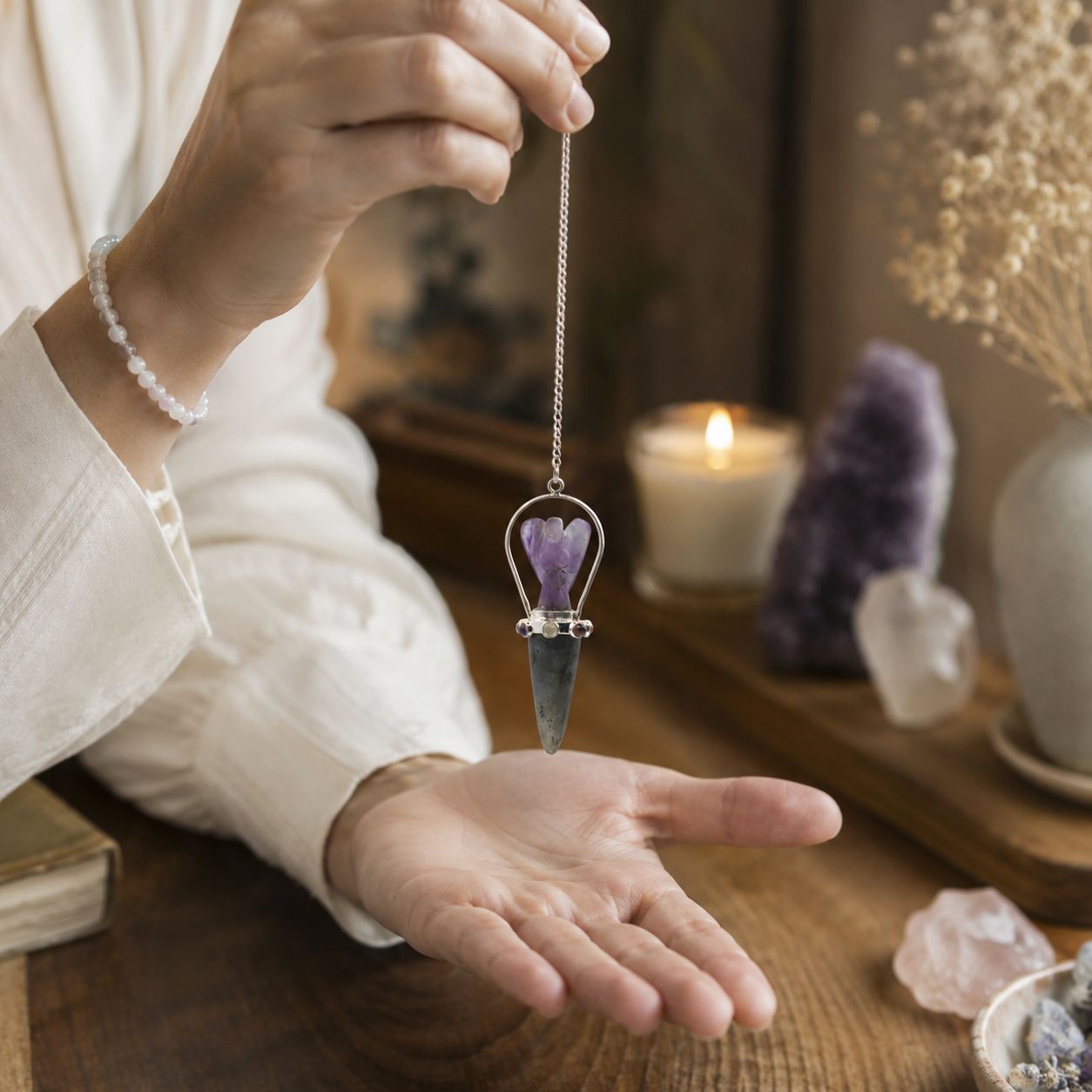 Pendule Veilwalker — Ange deux pièces · Labradorite & améthyste