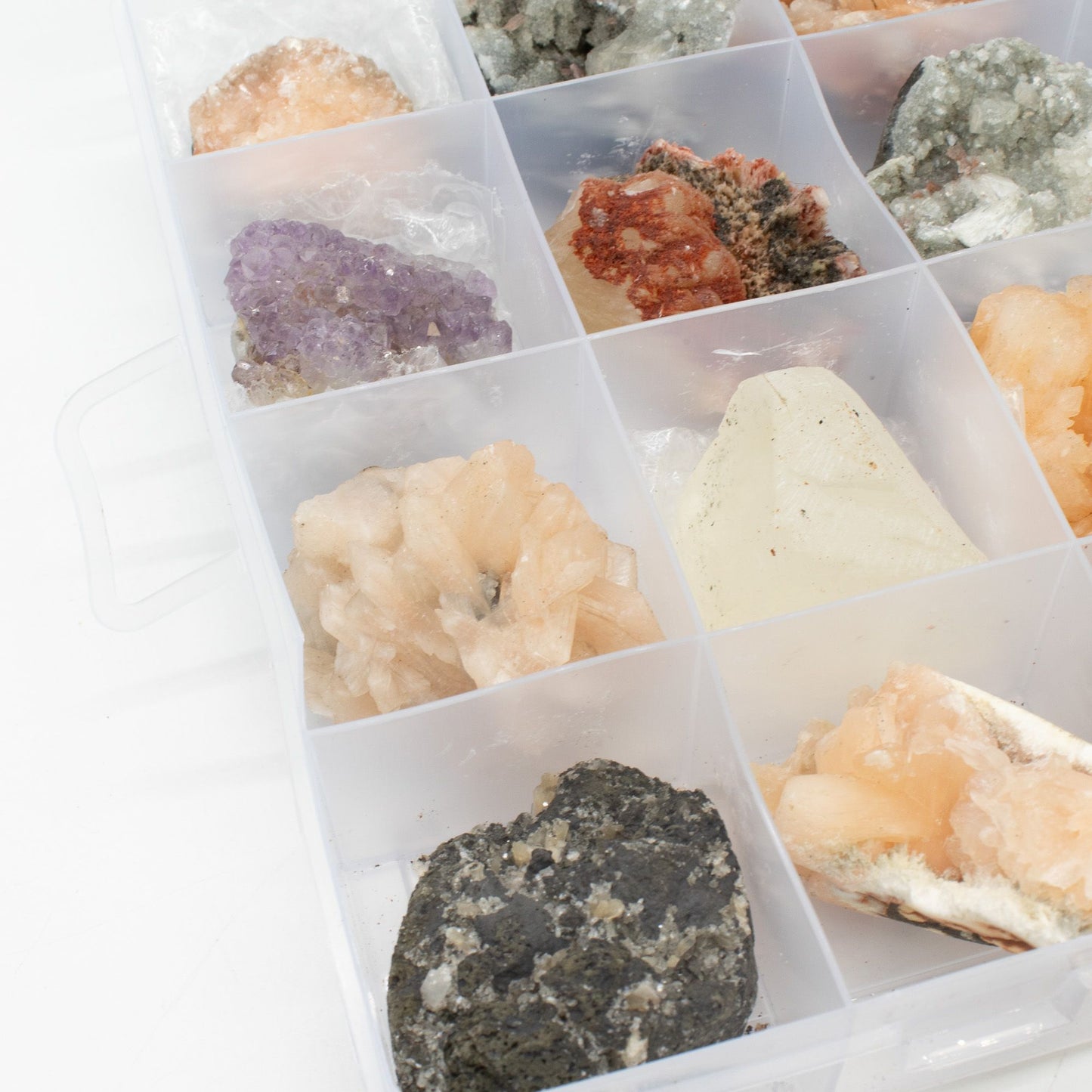 Spécimens minéraux — Zéolites de l’Inde en vitrine