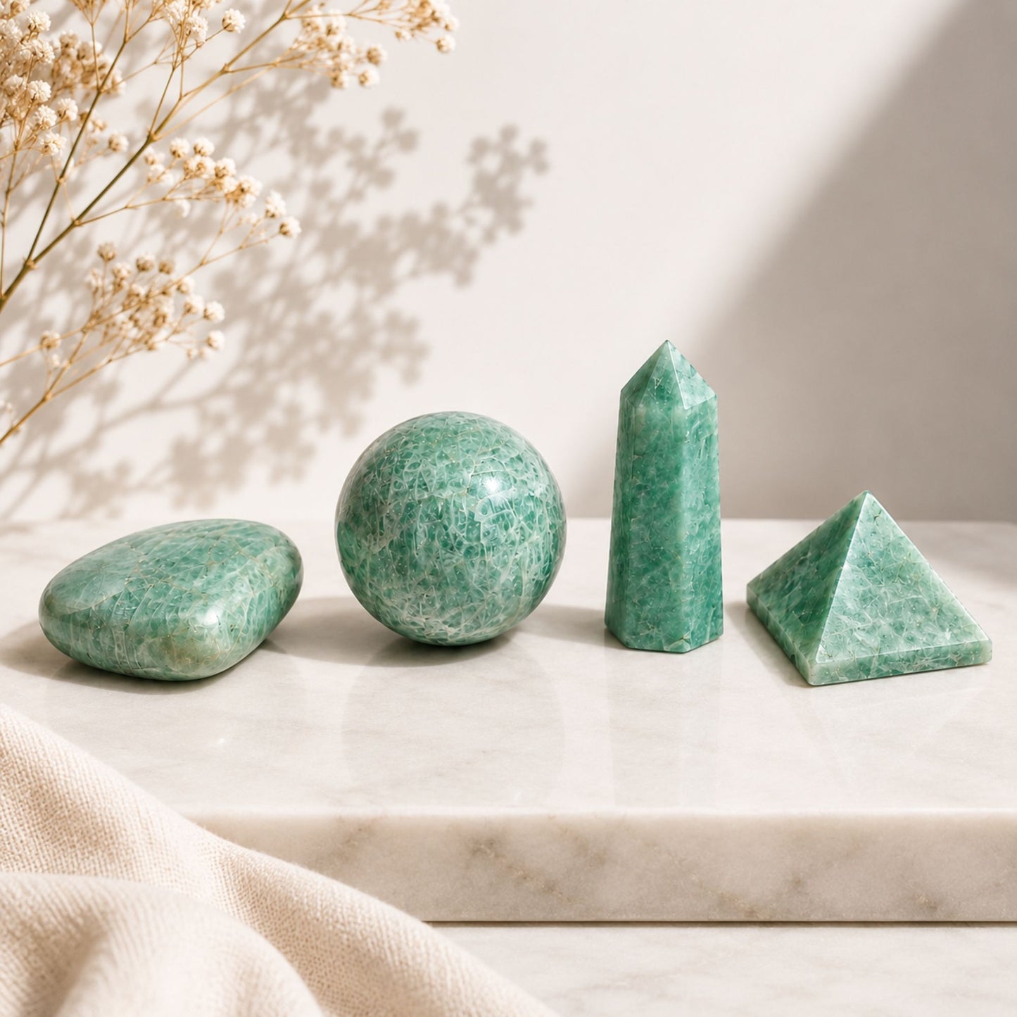 Pierre brute — Quatre formes · Amazonite