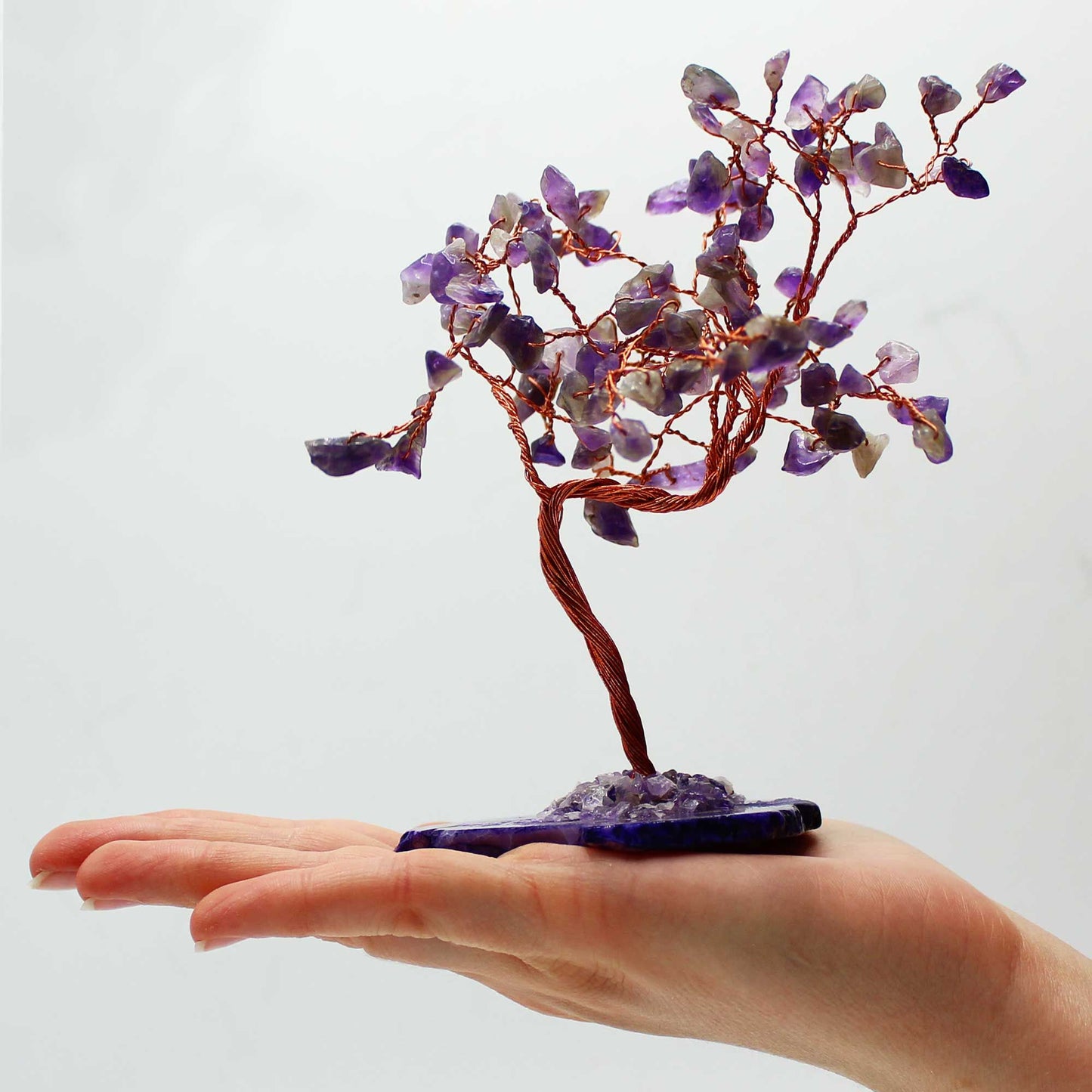 Arbre grand format: améthyste sur socle d’agate naturel