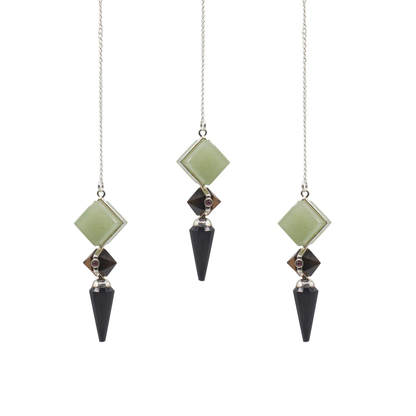 Pendule Créateur de Royaumes — Trois pièces · Agate noire, aventurine verte & œil de tigre