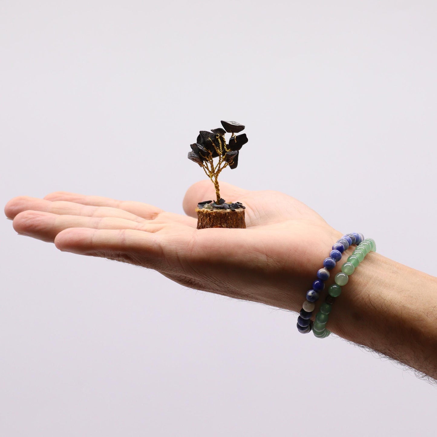 Mini arbre sur socle bois — Agate noire