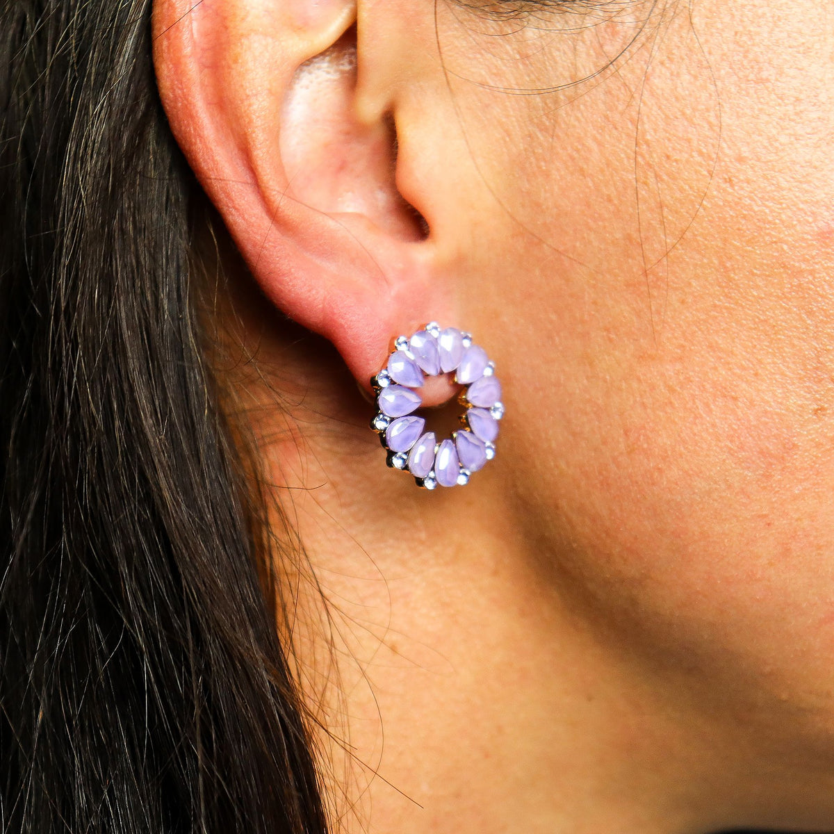 Boucles d’oreilles anneaux en verre, lavande — vue 2