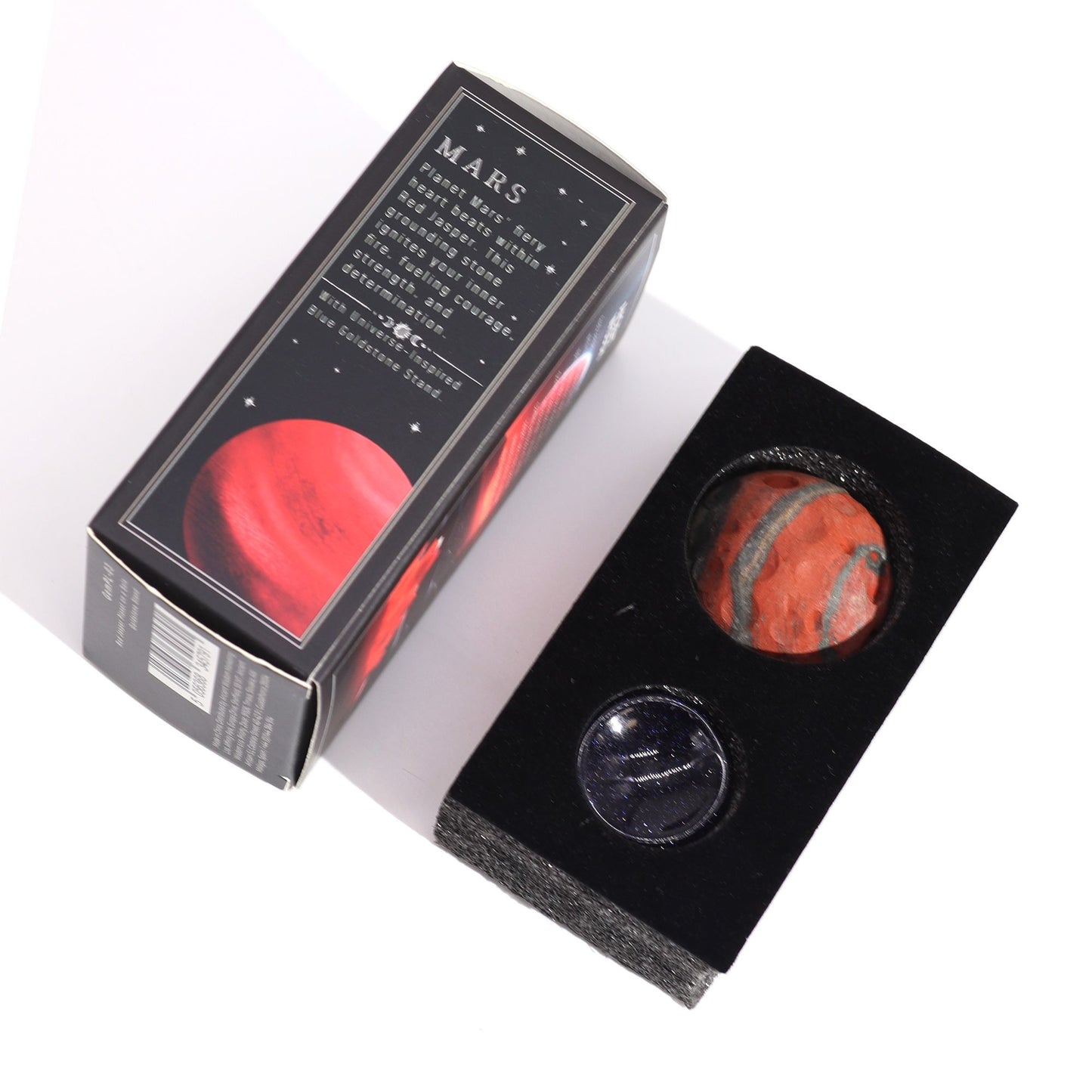 Planète Mars en jaspe rouge sur socle solaire · 40mm