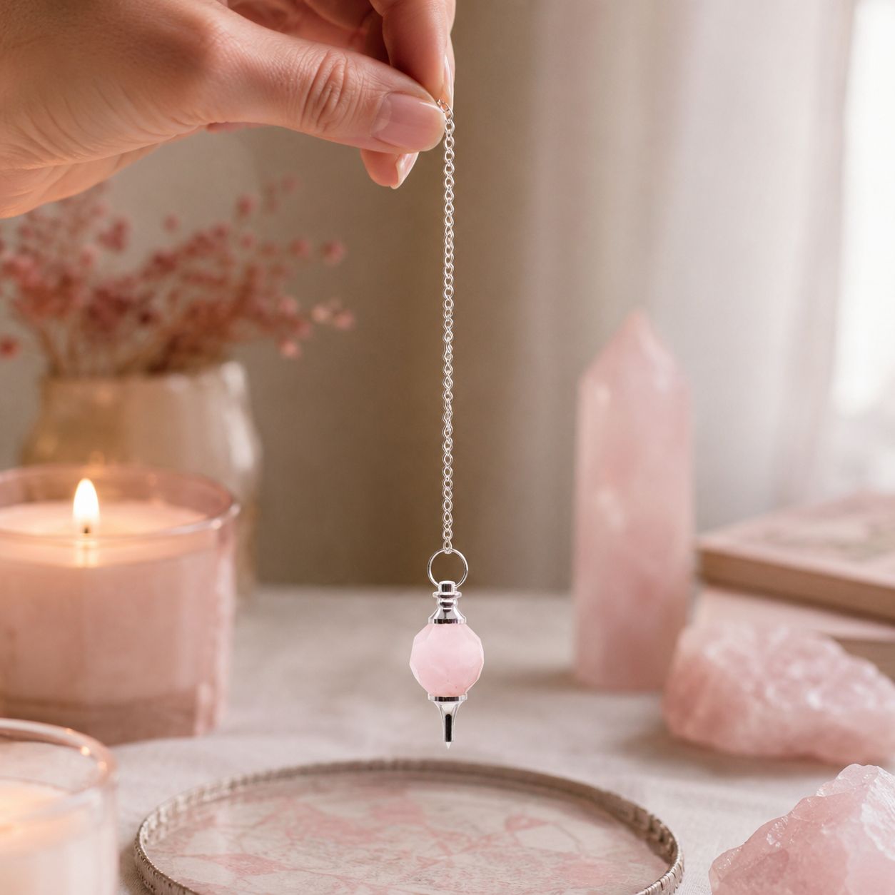 Pendule à gemme facettée — Quartz rose