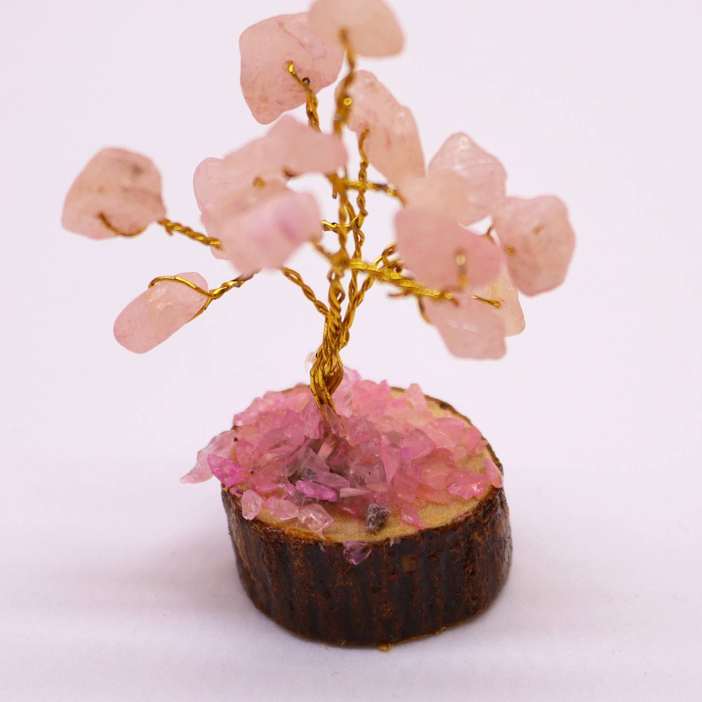 Mini arbre sur socle bois — Quartz rose