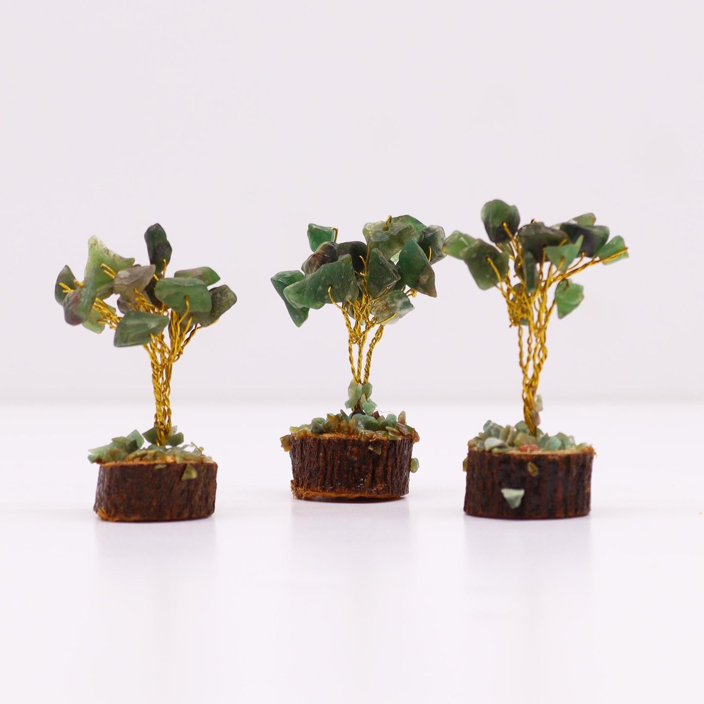 Mini arbre sur socle bois — Aventurine verte
