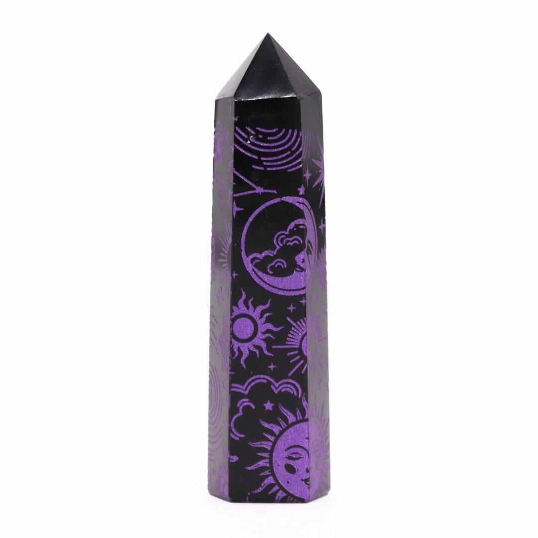Pointe d’obsidienne noire — Histoire mystique · Violet profond · 9cm
